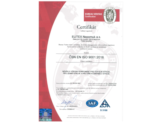 Certifikát ISO 9001:2016