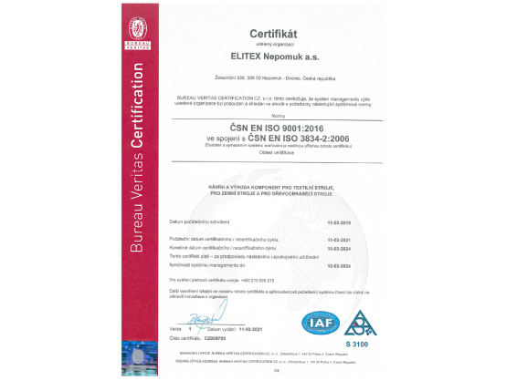 Certifikát ISO 3834-2:2006